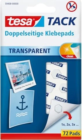 Tesa Klebepads TACK, 72 Stück, wiederverwendbar, transparent