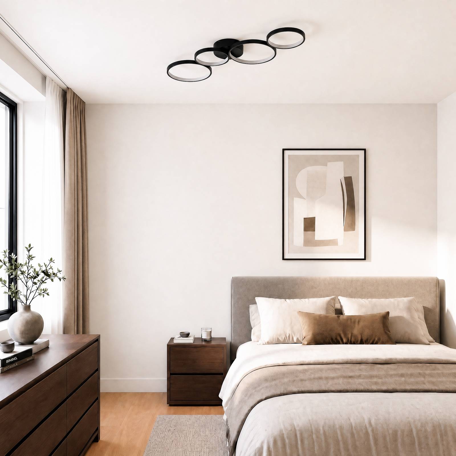 LED Deckenlampe Evengeline Lindby, schwarz, für Wohn- / Esszimmer, Aluminium, Modern, LED Deckenleuchte