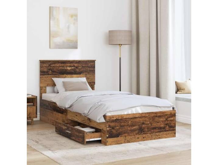 SKTQYQO Bettgestell aus Altholz, 90 x 190 cm, mehrschichtig Minimalistisches Design, mit Schubladen, Kopfteil inklusive, Lattenrost aus Holz, einfache Reinigung