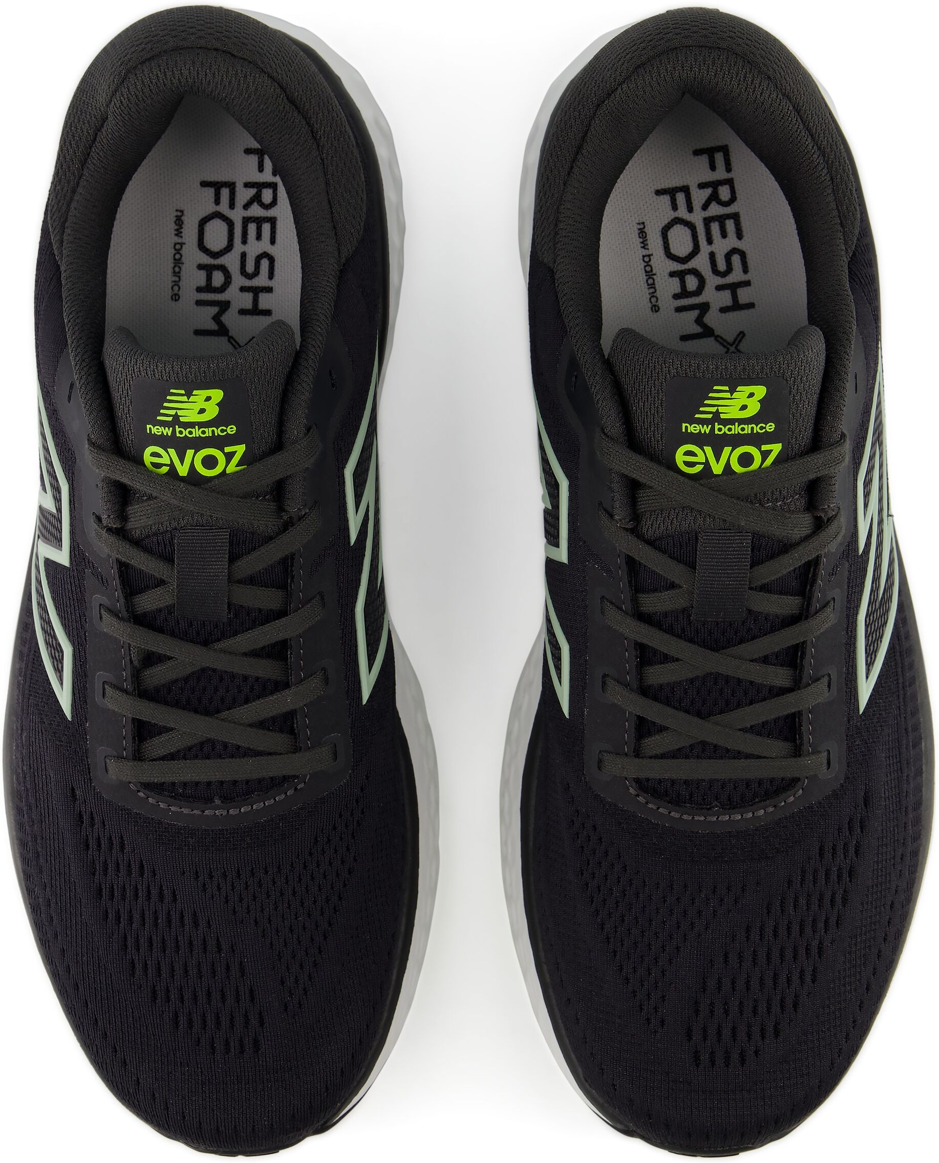 Laufschuh NEW BALANCE "EVOZ", Herren, Gr. 40,5, schwarz cement, silber moss, alkaline grün, Synthetik, Textil, Schuhe Laufschuh, vielseitiger Laufschuh mit Fresh Foam X-Sohle und medialer Stabilität schwarz cement, silber moss, alkaline grün 40,5