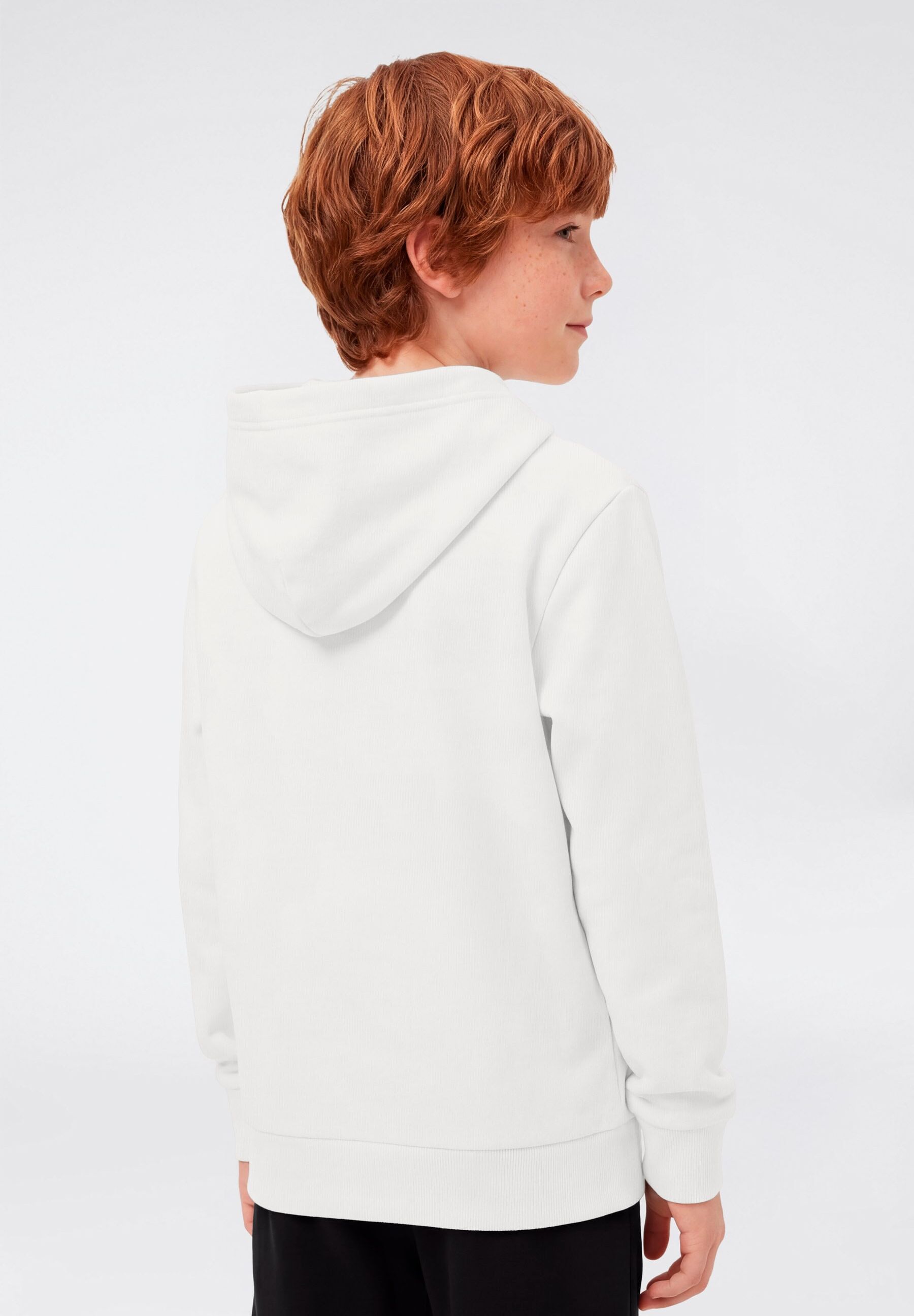 Kapuzensweatshirt CHAMPION "ICONS TONAL Hoodie with Large Logo", Jungen, Gr. M (140/146), weiß (egt), Obermaterial: 73% Baumwolle, 27% Polyester, Sweatshirts Kapuzensweatshirt, mit Kapuze, Langarm, aus Baumwolle und Polyester, gerader Abschluss
