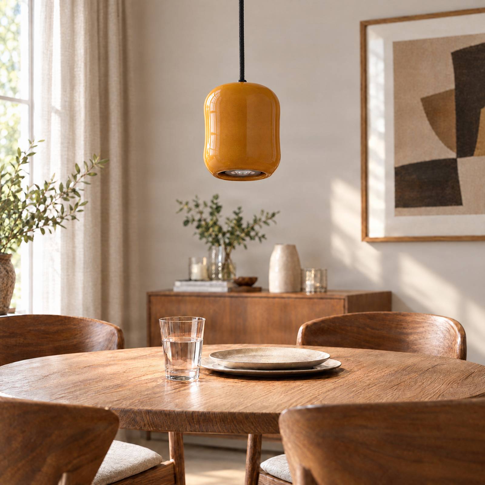 Hängelampe Ceramic Barell SIGMA, gelb / orange, für Wohn- / Esszimmer, Keramik, Pendelleuchte