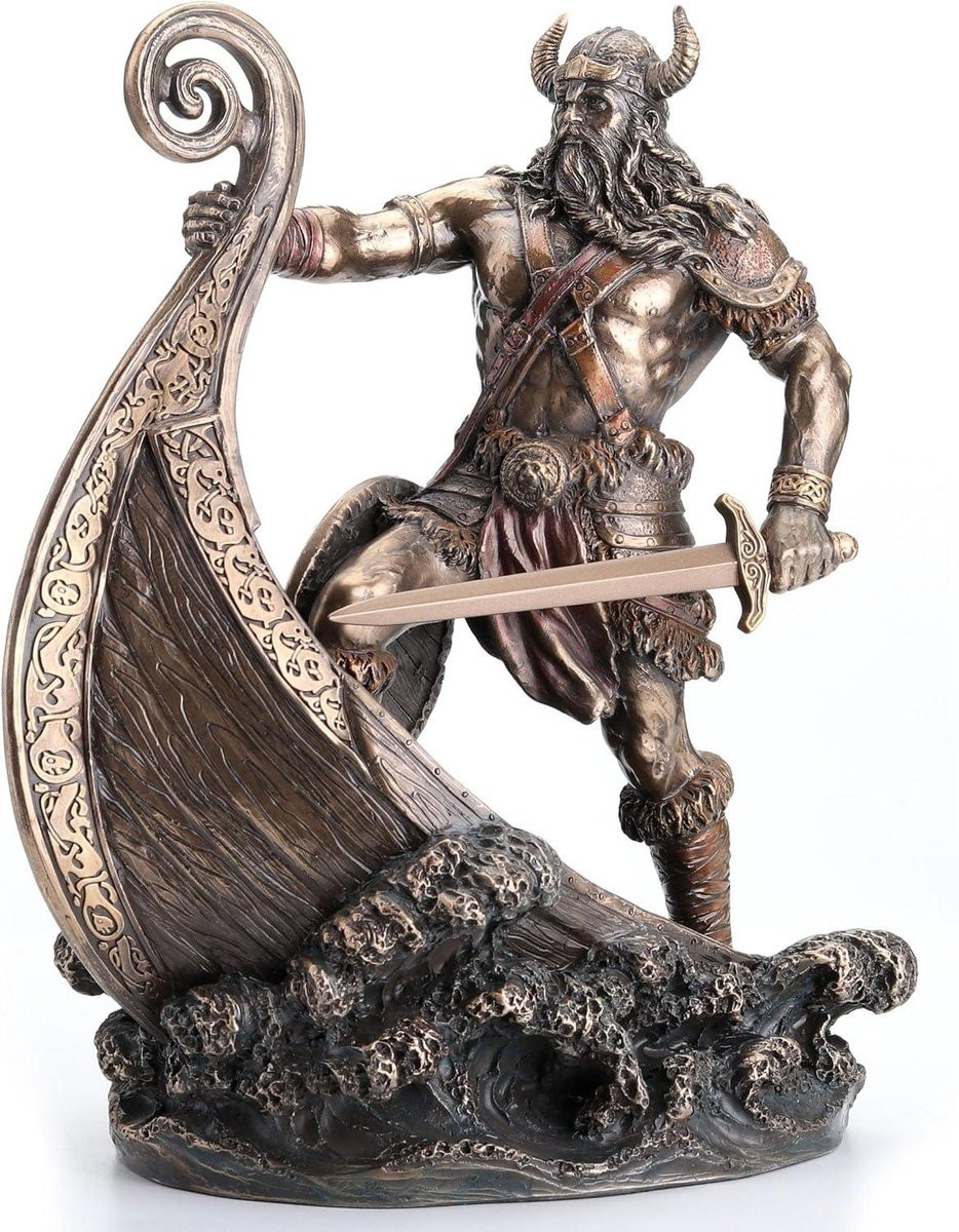 Viking Krijger Standbeeld met Antieke Bronzen Afwerking voor Interieur Decoratie, Hoogte: 24,13 cm