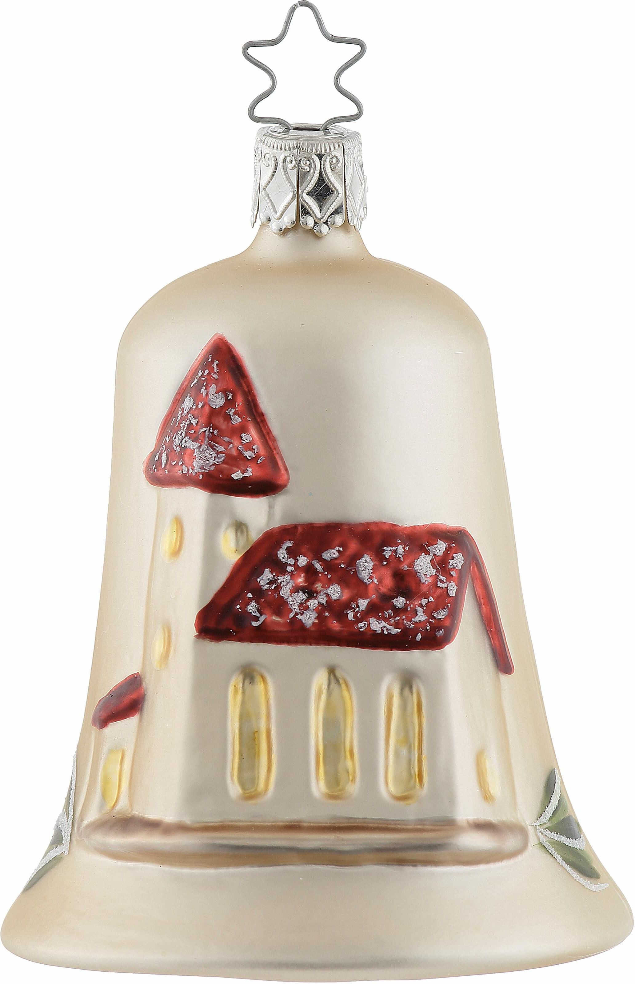 Christbaumschmuck INGE-GLAS "Kirchenglocke", beige (elfenbeinfarben, bunt), H:8,5cm, Glas, Weihnachtsbaumschmuck, Christbaumschmuck, mundgeblasen elfenbeinfarben, bunt Einheitsgröße