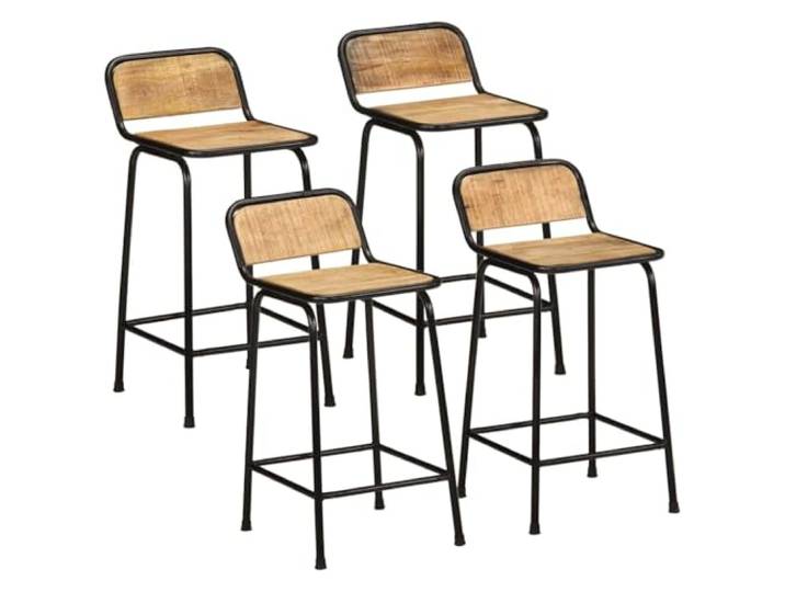 Barhocker, 4 Stück, aus massivem Mangoholz, mit Metallbeinen Modernes Design, Rückenstütze, integrierte Fußstütze, Kapazität 110 kg, für Bar, Restaurant, Balkon, langlebiges tropisches