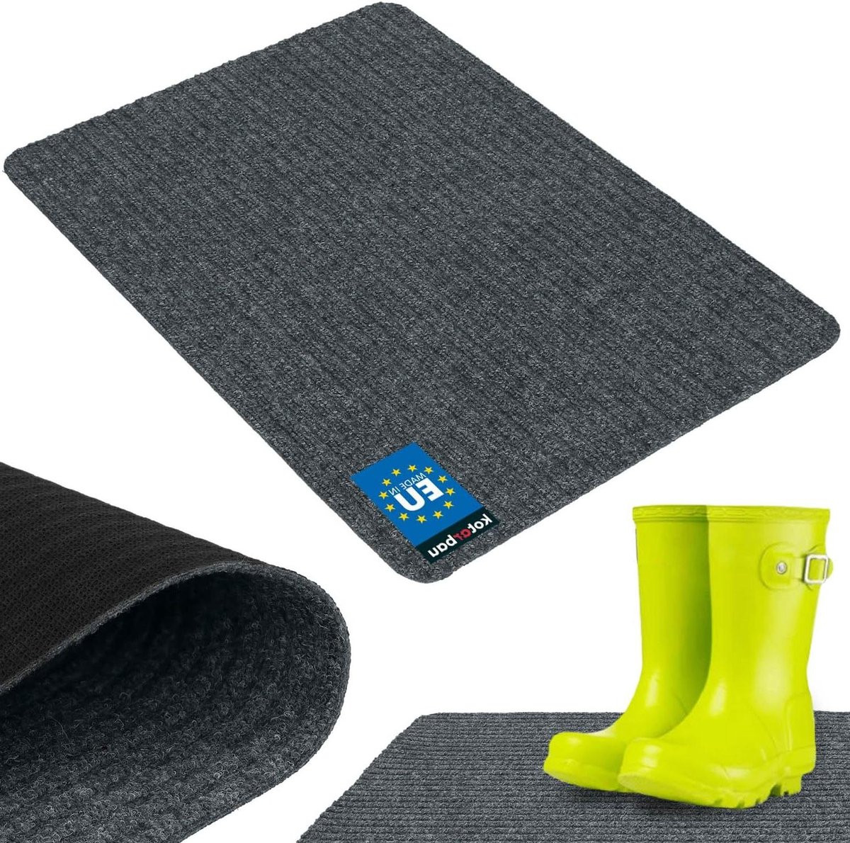 Grijs Antislip Deurmat van Rubber en Textiel - 50 x 70 cm