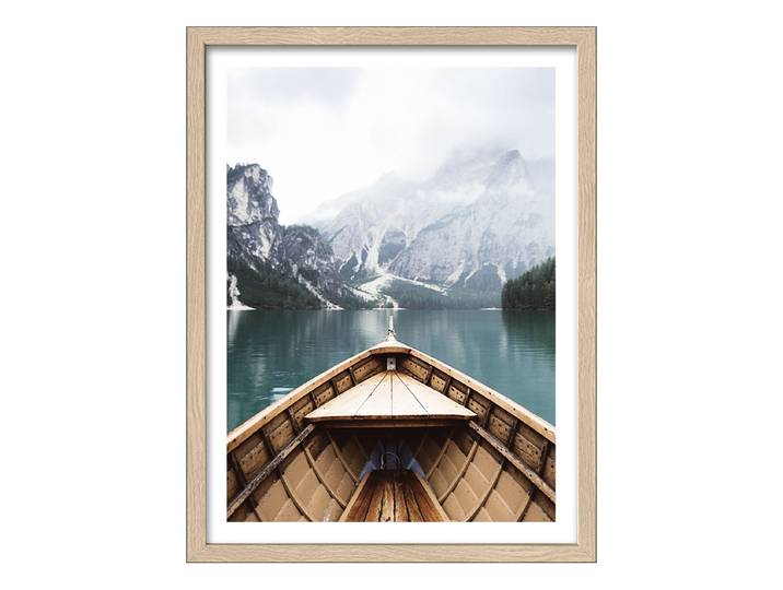 Holzbild Bootsfahrt Auf Bergsee Floatglas, MDF Braun/Grün/Grau 33 x 43 x 1cm