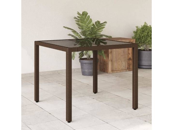 ABIL Table de jardin avec dessus en verre marron résine tressée D365587 En Stock