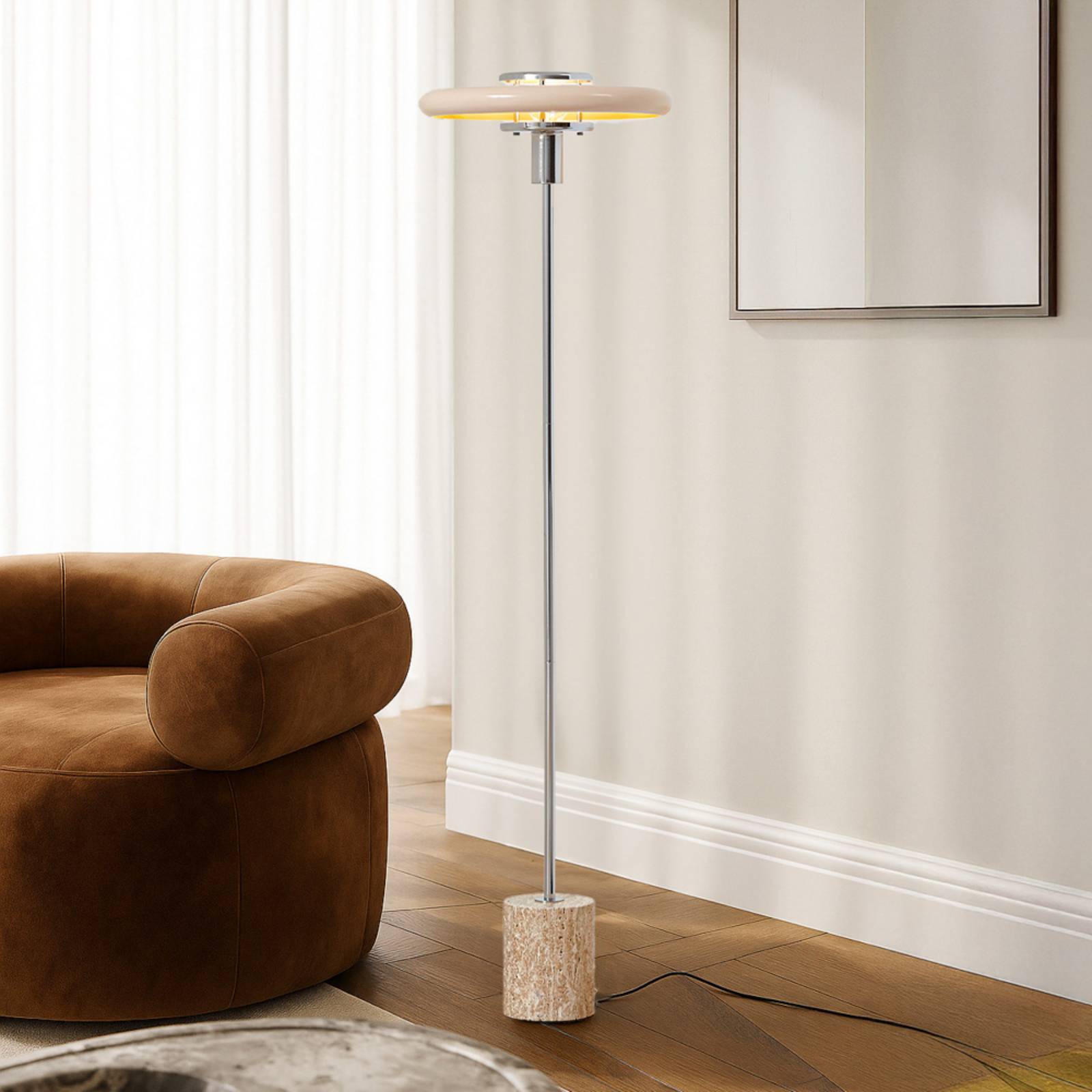 Floor Lamp Branford Lindby, Cream / amber, Living / Dining Room, metal, Vintage, Floor Lamp