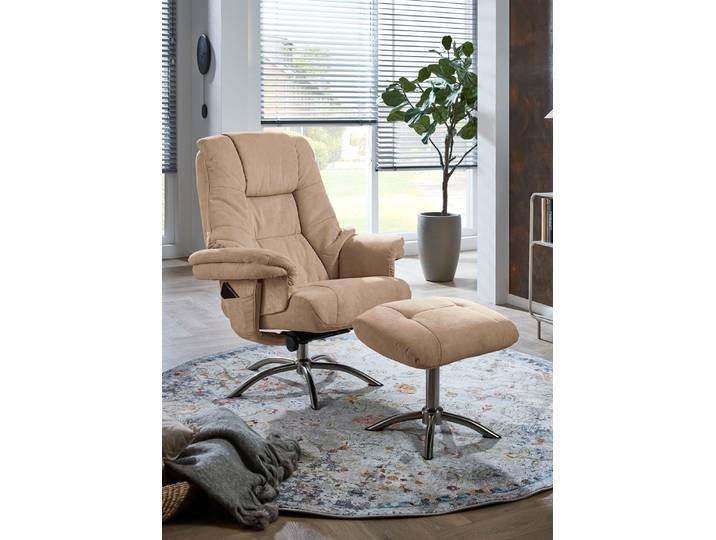 Relax-Sessel mit Hocker und Gestell aus Metall, Beige