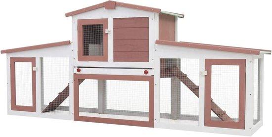 Famanu Kaninchenstall Außen Zweistöckig mit Dach 204 x 45 x 85 cm Braun Weiß