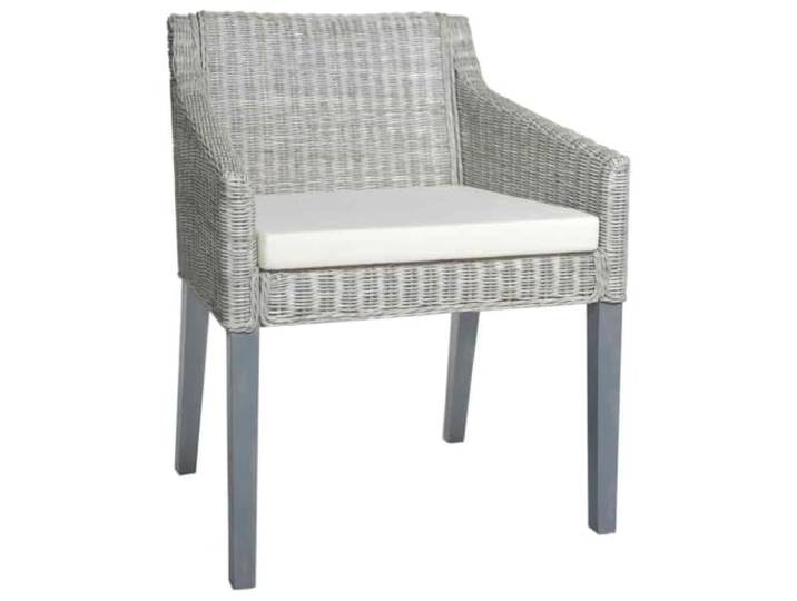 HKLGBVCR Esszimmerstühle mit Kissen, 2 Stück, Rattangrau, Natur Natürliches Rattan, Mangoholz, Kissen aus Leinen, Belastung 110 kg, elegantes Design