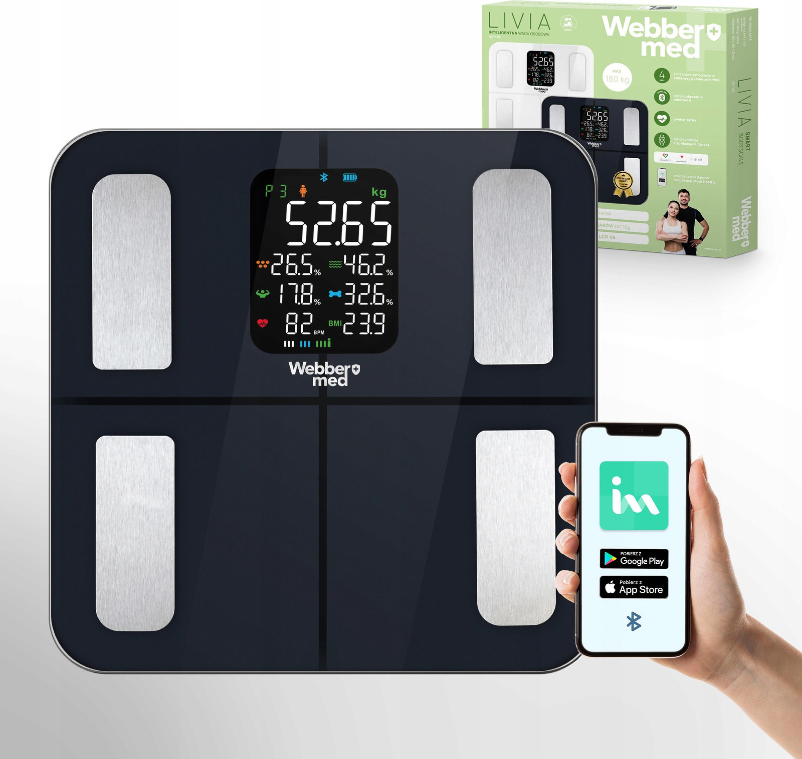 WEBBER Analytische personenweegschaal met 16 parameters, compatibel met Apple Health en Google Fit, IF1320C