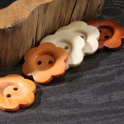 Inspire Daily Merch Wooden Flower Buttons Hole Flat Back Buttons For Womens Sweaters Overcoats Apparel Accessories brown 12mm