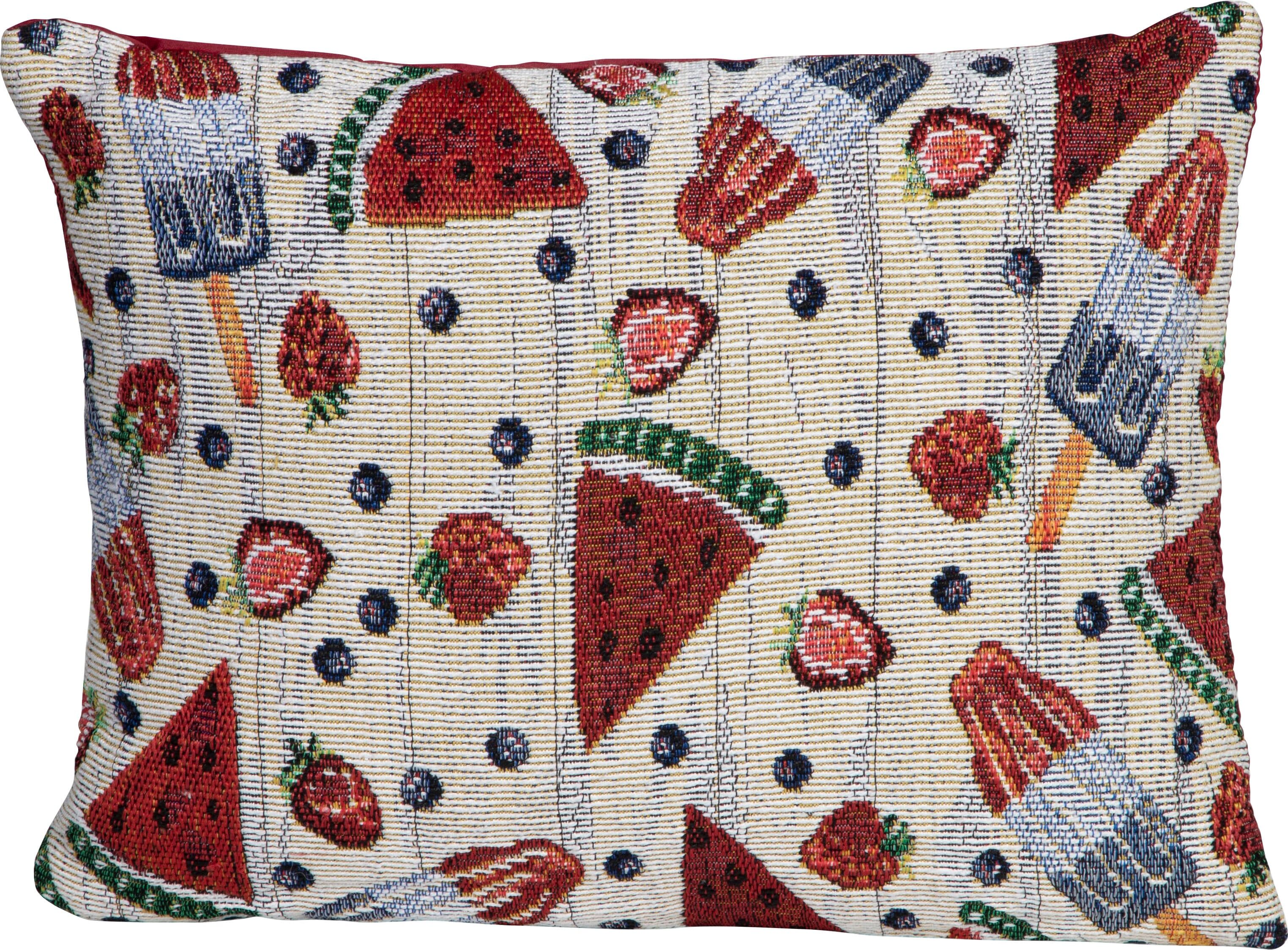 Dekokissen SPRÜGEL "Hello Summer", bunt (bunt, gemustert), B:33cm L:25cm, Jacquard, Dekokissen_Sitzkissen_Kissenhüllen, Dekokissen, mit Früchten bunt, gemustert B/L: 33cm x 25cm, 1 Stk.