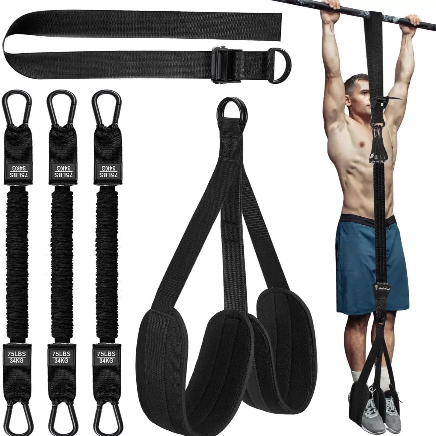 INF Bande de traction / Bande d'entraînement pour tractions - Aide à la traction pour la musculation Le noir 210 livres