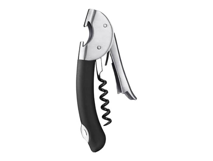 OXO Steel Kellner-Korkenzieher aus Stahl mit Doppelhebel Mit leichtgängiger Schraube, Weiches bequemes rutschfestes Gehäuse