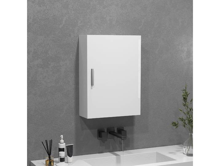 HOMCOM Armoire Murale Bois Blanc 3 Étagères Verre Ajustables