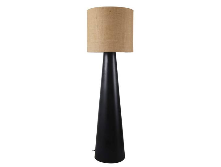 Stehlampe aus schwarzem Stahl mit Lampenschirm aus Jute, H 149 cm