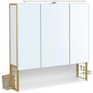 Vasagle Spiegelschrank BBK124A10, weiß-gold, 70 x 70 x 14,5 cm (B/H/T), 3-türig, mit Beleuchtung
