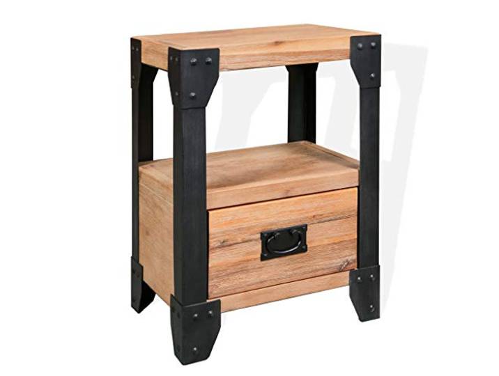 Heofavd Nachttisch Industrie-Stil Akazienholz Massiv 40x30x54 cm