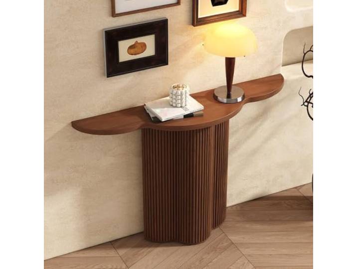 Konsolentisch Holz Eingangstisch Flurtisch Schmaler Sofatisch Wohnzimmer Stabiler Beistelltisch Massivholz In Modernem Design,Couchtisch Hinter Sofa, Für Flur, Eingangsbereich(Brown,80x26x80cm)