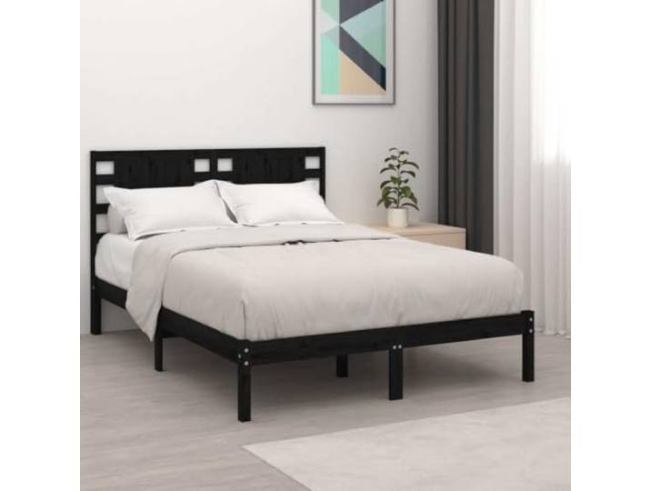RJPLMFV Bettgestell, Massivholz, Kiefernholz, Schwarz, 140 x 190 cm Mit Kopfteil, Lattenrost, ohne Matratze, für Schlafzimmer