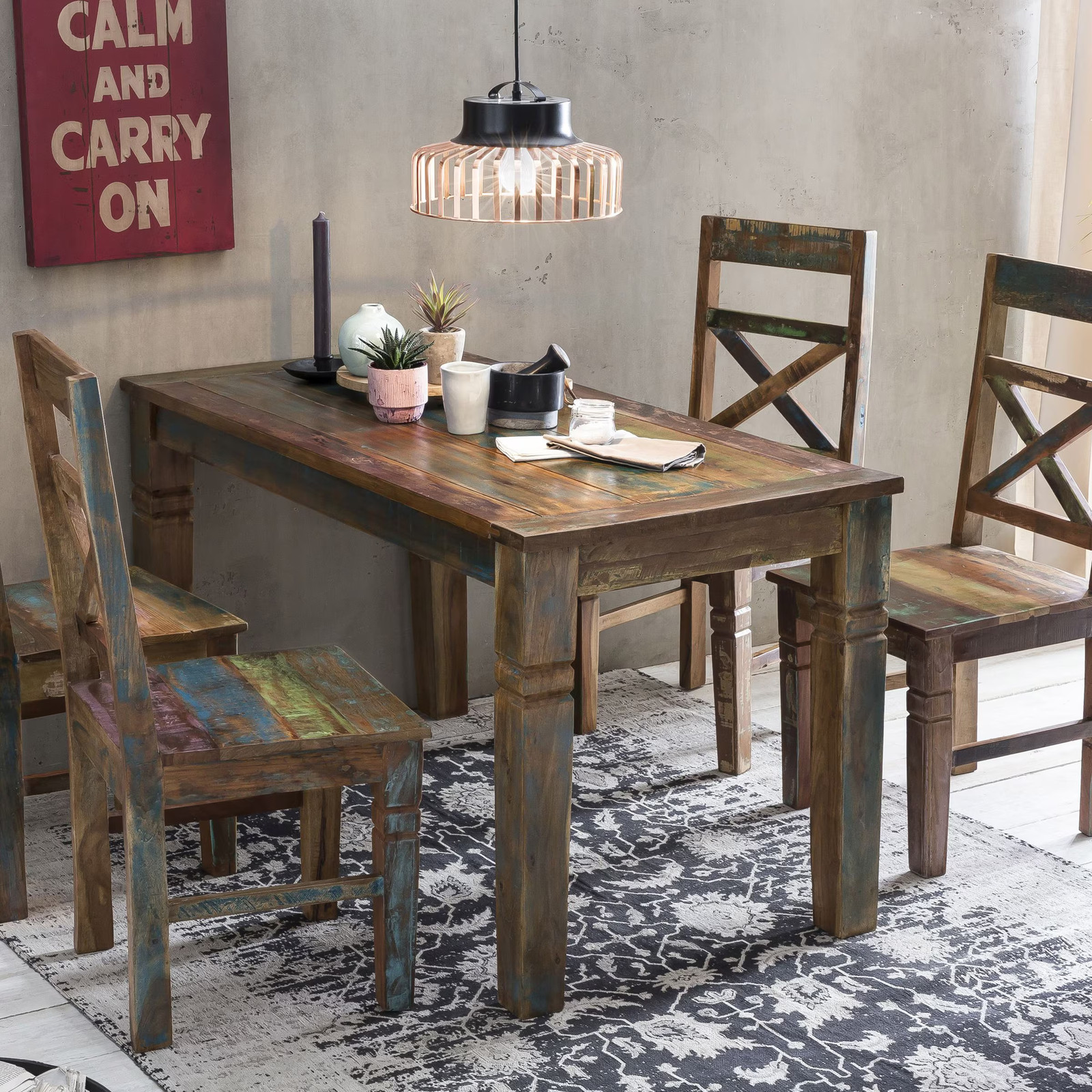 Artistiq Living Riverboat Eettafel - Hout - Meerkleurig - B: 140 cm, D: 70 cm, H: 76 cm