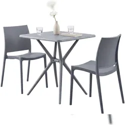 DELUKE Gartenmöbel-Set GRETA mit 2 Stühlen 156x72x81cm, Kunststoff, Grau Balkonset Gartenset Tisch mit Stühlen Bistroset Outdoor