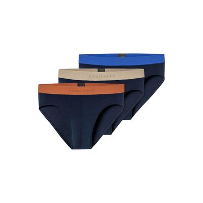 Slip SCHIESSER "Slip 3PACK Rio-Slip 3er Pack", Herren, Gr. M, bunt (blau, beige, orange), Obermaterial: 95% Baumwolle CO. 5% Elasthan EL., Unterhosen Slip