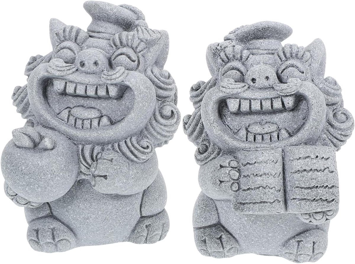 Grijs Chinees Beeldje Miniatuur Leeuw voor Tuin Decoratie Hoogte: 6,5 cm