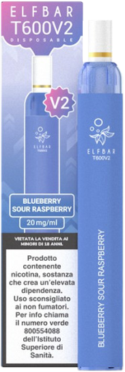 Elfbar Blueberry Sour Raspberry Elf Bar T600 V2 Pod Mod Usa E Getta - 600 Puffs
