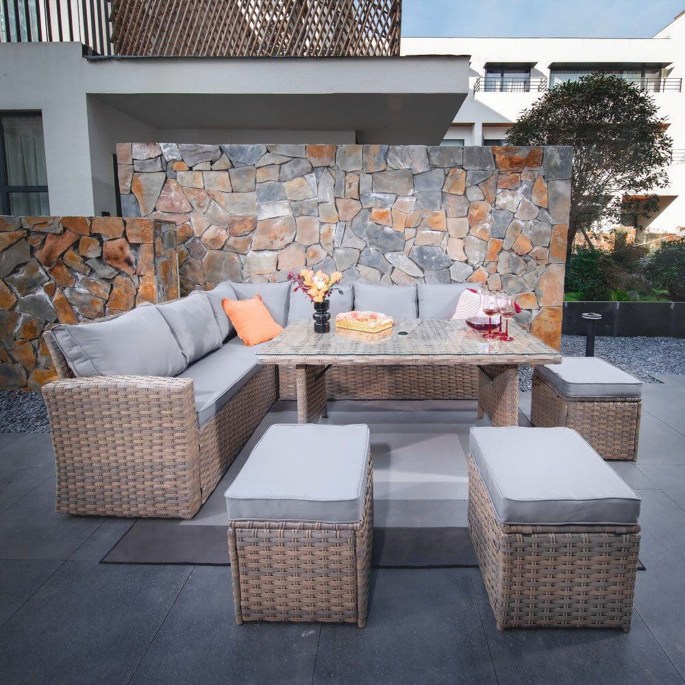 Latitude Run Biftu Wicker 9 - Person Garden Lounge Set with Cushions Natural 9