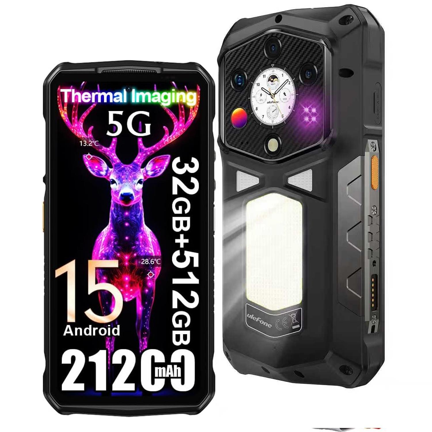 Ulefone Armor 29 Pro Thermal 5G Outdoor Handy mit Wärmebildkamera - 32GB+512GB - 6.67" AMOLED 120Hz 21200mAh AI Smartphone Android 15, 1000LM Lampe