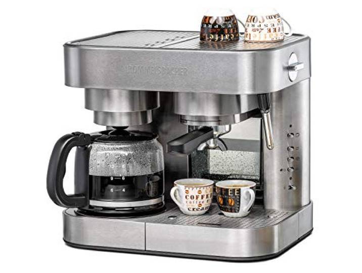 Rommelsbacher Kaffee/Espresso Center EKS 3010 - Filterkaffeemaschine, Glaskanne, Siebträger, Filtereinsatz für 1 bzw. 2 Tassen, Düse für Milchschaum/Heißwasser, programmierbare Tassenfüllmenge