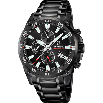 Chronograph FESTINA "Timeless Chronograph", schwarz, Armbanduhren, Herren, Chronograph, Quarzuhr, Armbanduhr, Herrenuhr, Edelstahlarmband, analog, Tag