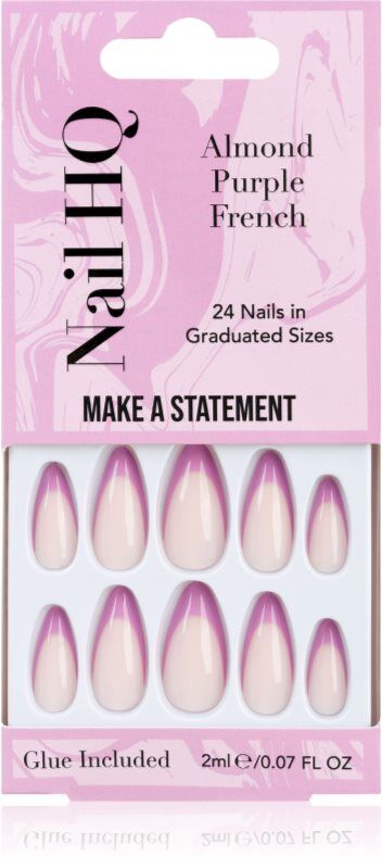 Nail HQ Almond Purple French Faux ongles avec colle incluse 24 pcs