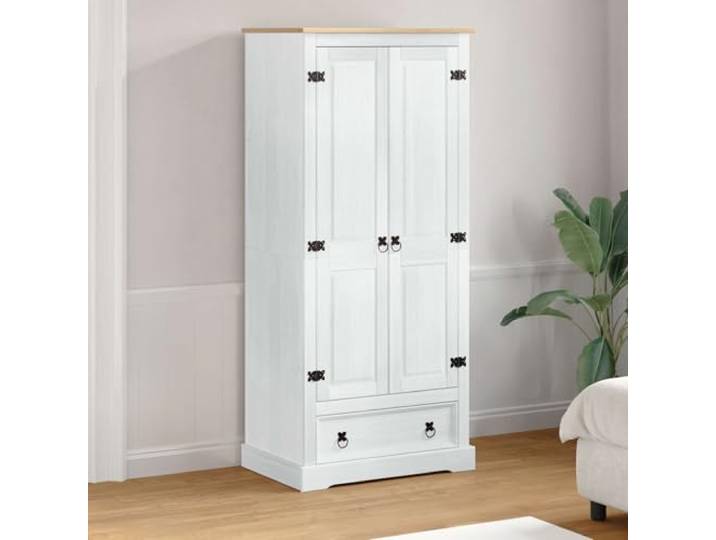 Molumvel Massivholz Kleiderschrank, Kiefer, 2 Türen, mit Schublade Rustikales Design, Viel Stauraum, Mattes Finish, Schlafzimmermöbel
