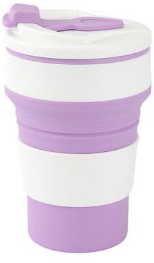 Uplifted Trends Food Grade Silicone Folding Cup With Lid Reusable Portable Coffee Cup For Hot Drinks Perfect For Travel And Camping violet