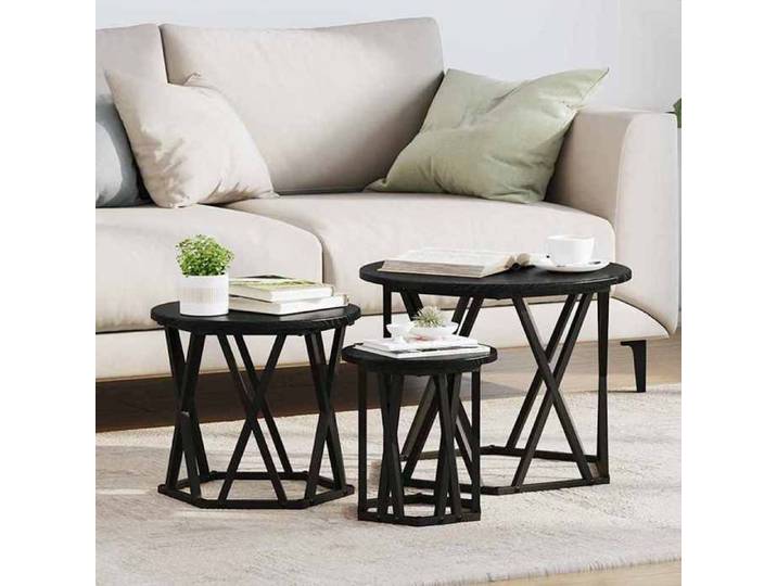 (ON SALE)Table d'appoint Table Basse de Salon - Table à thé empilable 3 pcs - Chêne noir - 53x53x40 cm EU668663