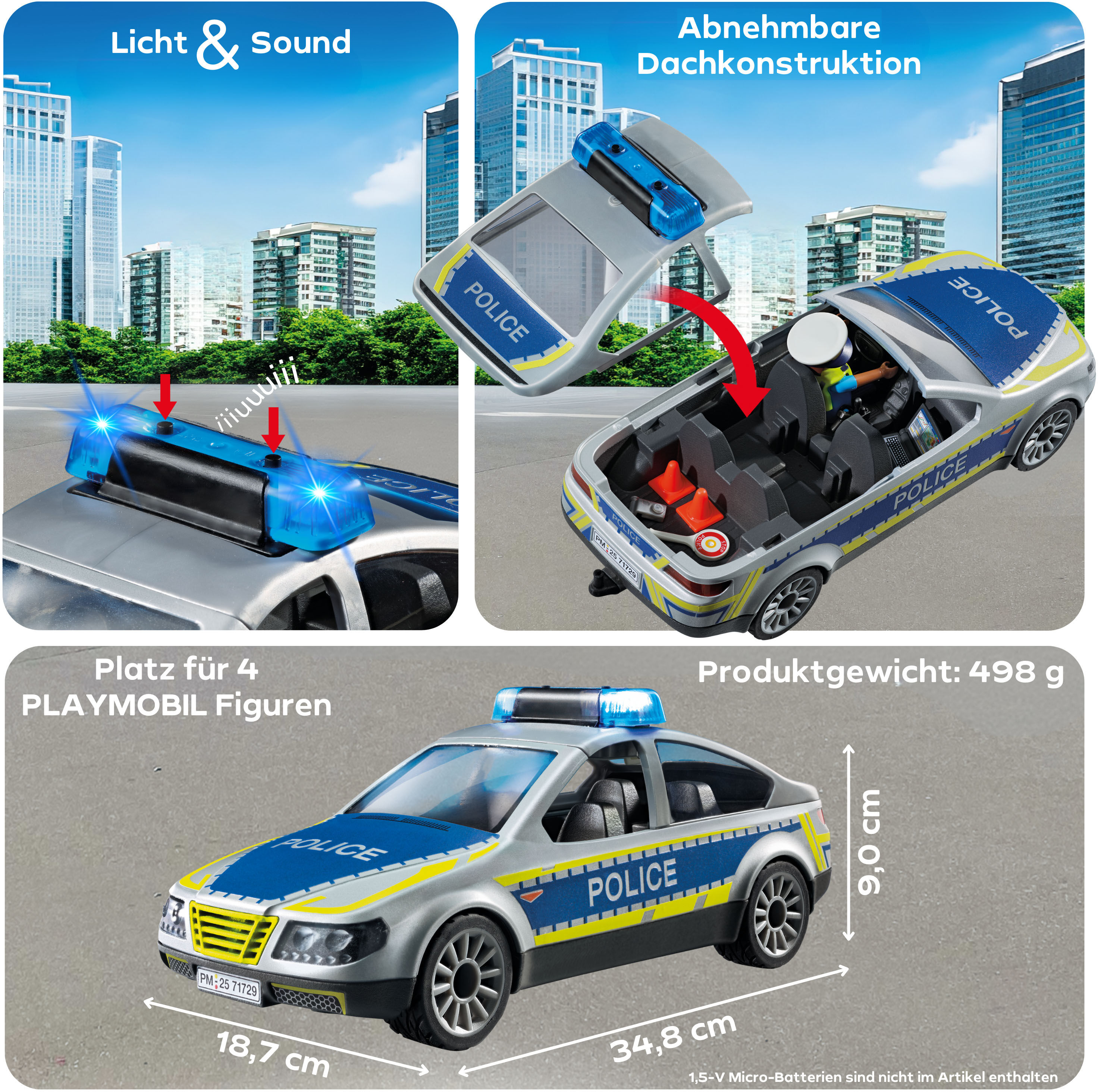 Konstruktions-Spielset PLAYMOBIL "Polizei Streifenwagen (71729), Playmobil Action Heroes", bunt, Spielbausteine, Kinder, Kunststoff, Konstruktions-Spielset