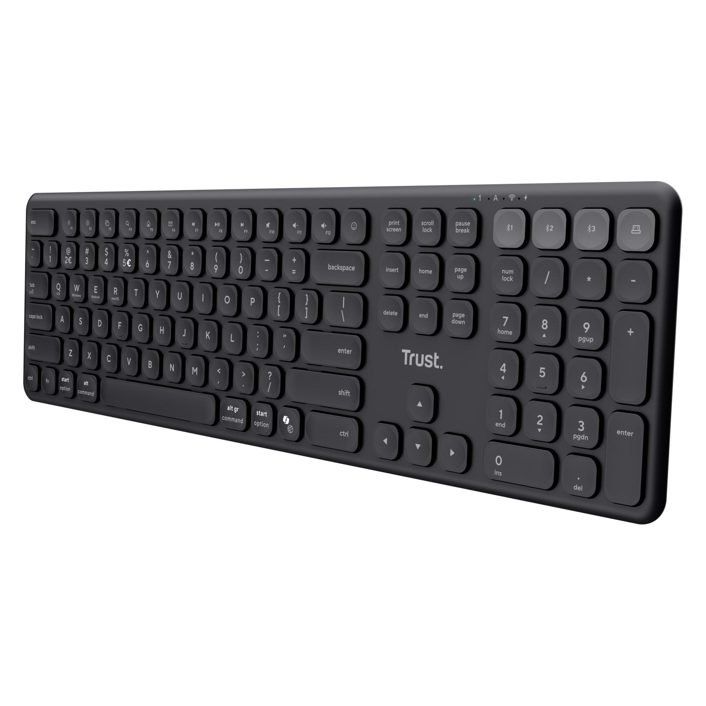 Trust Vaiya Tastatur Universal USB + RF Wireless + Bluetooth US Englisch Schwarz (US, Kabelgebunden, Kabellos) (25511)
