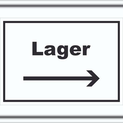 Lager Schild mit Text und Richtungspfeil rechts Storage Warenlager waagerecht A1 (594x841mm)