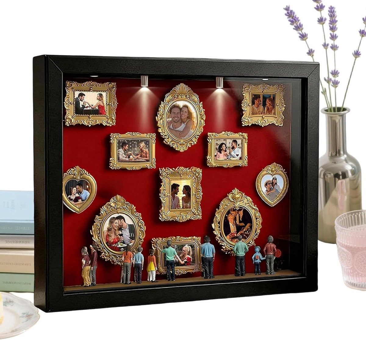 Mini Museum Fotolijst Miniatuur Displaykast met Artistieke Lichteffecten - 11 Delen - Zwart