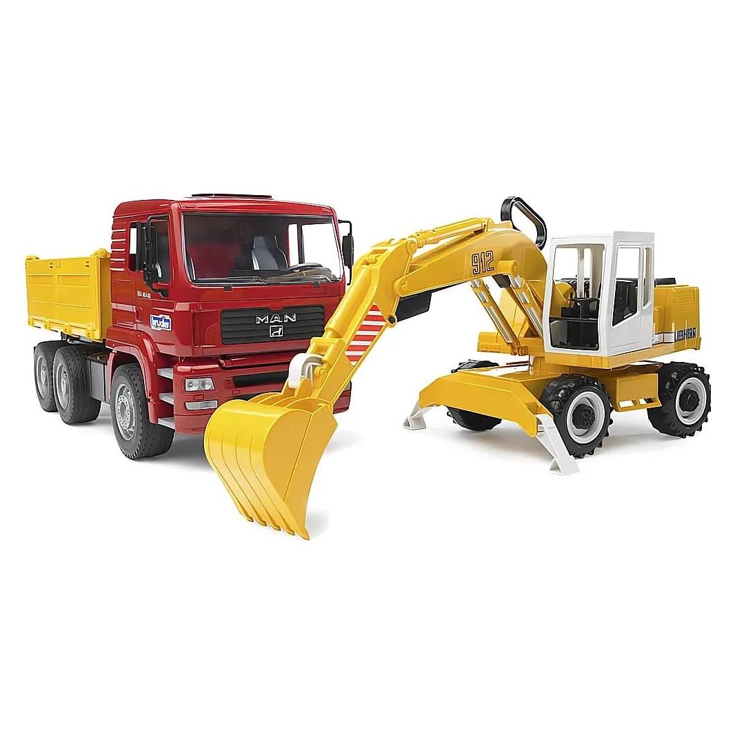 Bruder Man Kipplastwagen mit Schaufelbagger (02751)