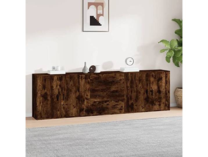 RJPLMFV Anrichte, 3-teilig, Eiche, Rauchholz Geräumige Aufbewahrung, glatte Oberfläche, Wandbefestigung inklusive, klassischer Look