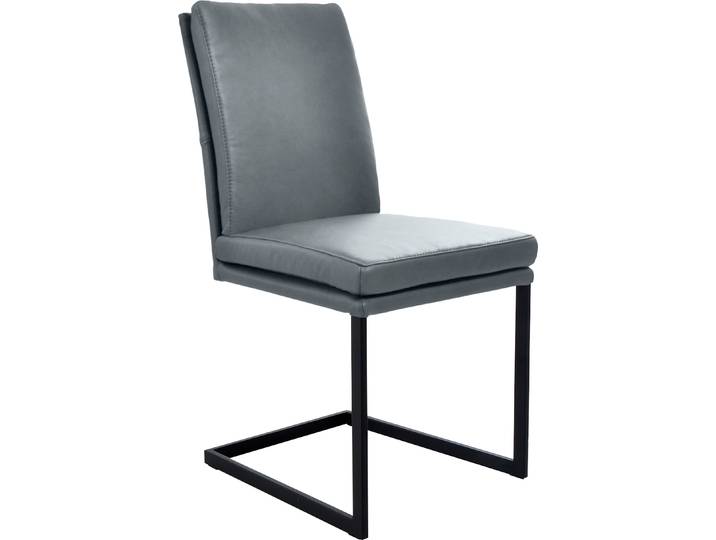 Freischwinger, Leder CLOUD, Blau & Schwarz, 47×96×64 cm, Metallgestell, K+W-Polstermöbel