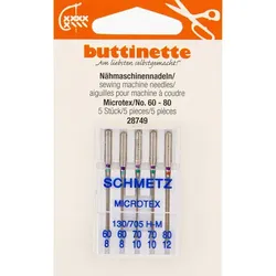 buttinette Nähmaschinennadeln "Microtex", Stärke: 60–80, Inhalt: 5 Stück