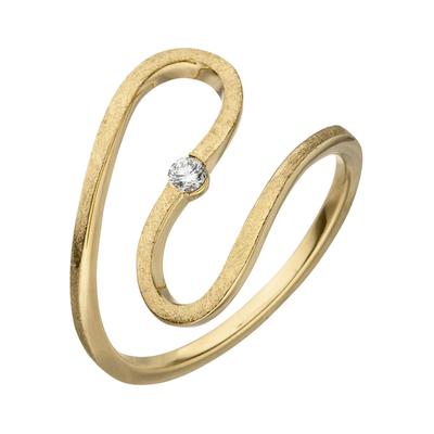 Fingerring JOBO Gr. 50, gelb (gelbgold 585), Fingerringe, Damen, 50, SI = kleine Einschlüsse, Diamanten Gelbgold 585, Diamanten, Gelbgold 585, Fingerring, geschlängelt 585 Gold eismatt mit Diamant 0,05 ct.