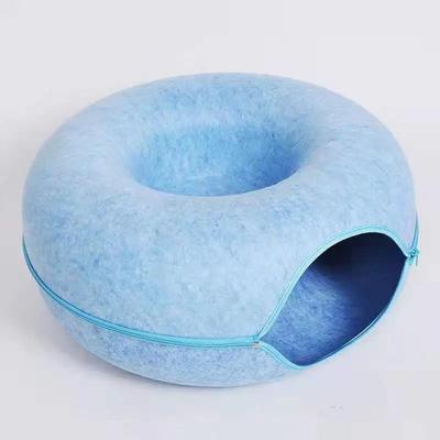 Inspired Finds Donut Felt Cat Tunnel Bed & Interactive Cat Cave House blue s